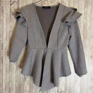 Akira Ruffled Sleeve Faux Suede Peplum Jacket